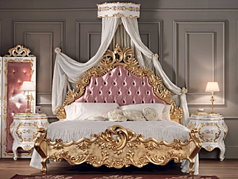 Double bed with upholstered headboard Modenese Luxury Interiors 11206 factory MODENESE GASTONE from Italy