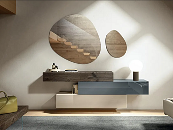 Floating chest of drawers in wood and glass LAGO 36E8 0663B 0663B factory LAGO from Italy