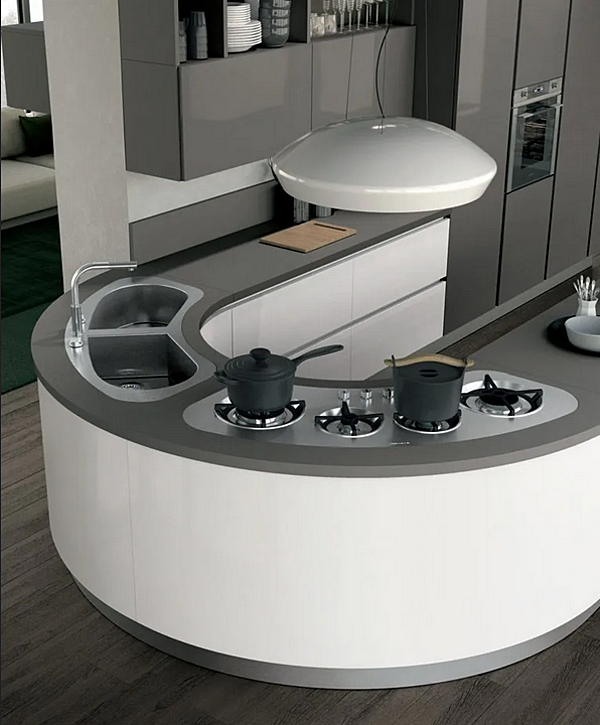 Fitted kitchen with peninsula in wood LUBE CUCINE Clover 01 factory LUBE CUCINE from Italy. Foto №2