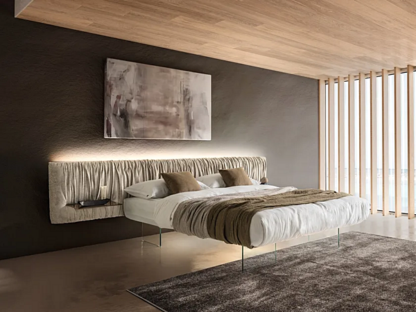 Double bed with upholstered headboard AIR REPLIS LAGO factory LAGO from Italy. Foto №1