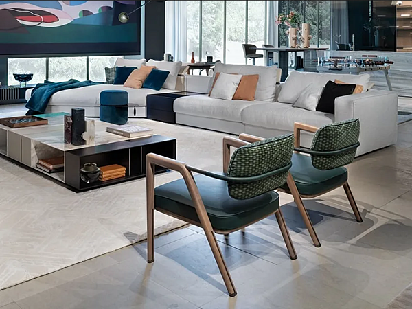 Easy chair with armrests in leather and fabric GIORGETTI Elsa factory GIORGETTI from Italy. Foto №6