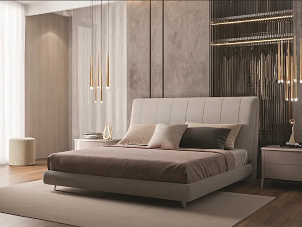 Double bed with upholstered headboard CASA +39 ARES GOLD A20007, A20008 factory CASA +39 from Italy. Foto №1