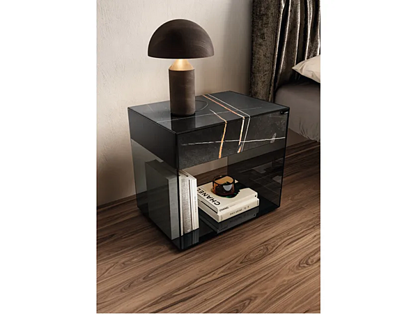 Rectangular bedside table with drawers in glass LAGO Upglass factory LAGO from Italy. Foto №1