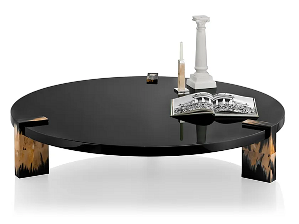 Low round wooden coffee table with horn bases ARCAHORN Paestum 1502 1502 factory ARCAHORN from Italy. Foto №1