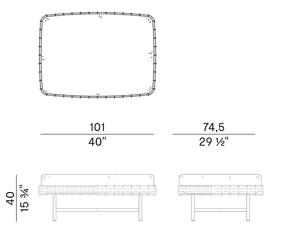 Upholstered Rectangular Pouf in Rope and Fabric Potocco Ropu 888 CQR 888/CQR factory POTOCCO from Italy. Foto №3
