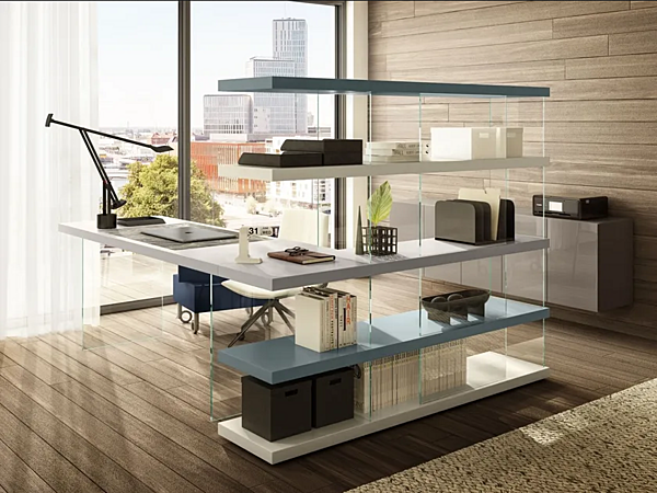 Sectional bookcase with secretary desk LAGO 1256 factory LAGO from Italy. Foto №1