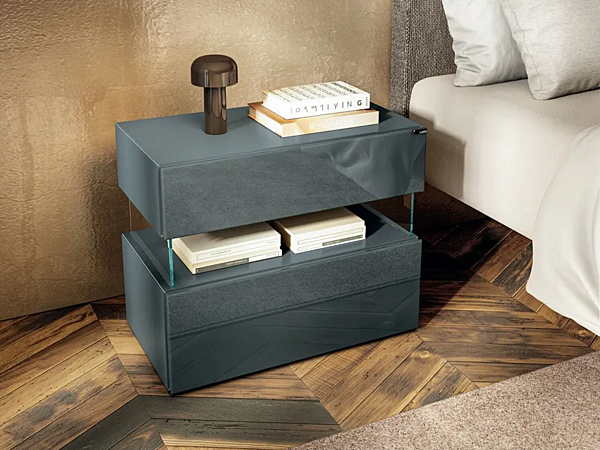 Rectangular glass bedside table with drawers LAGO AIR 0770B 0770B factory LAGO from Italy. Foto №1
