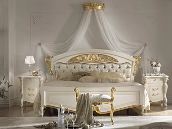 Wooden double bed with tufted headboard CASA +39 La Fenice 1302, 1304