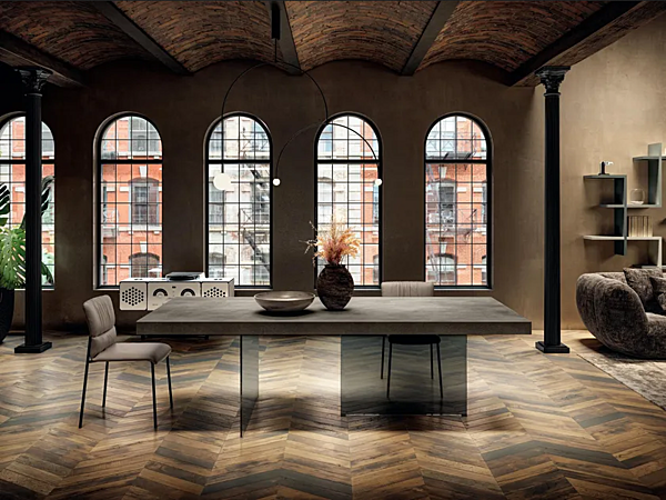 Rectangular table with glass base and marble effect XGlass top LAGO Air 2170x factory LAGO from Italy. Foto №1
