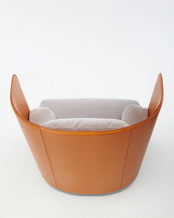 Swivel armchair in tanned leather and fabric Campiello ZANOTTA factory ZANOTTA from Italy. Foto №7