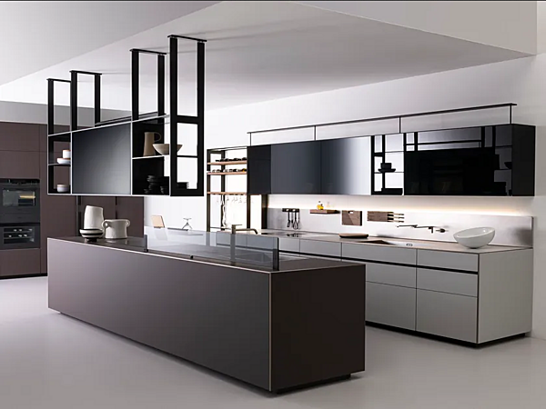 Laminate Fitted Kitchen with Island Without Handles Riciclantica Outline Chocolate VALCUCINE factory VALCUCINE from Italy. Foto №2