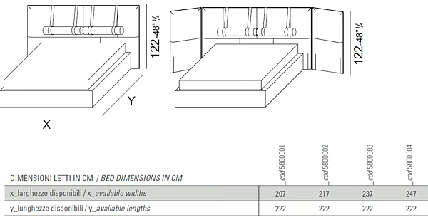 Storage bed with upholstered back in fabric or leather VIBIEFFE 5800 Tube factory VIBIEFFE from Italy. Foto №5