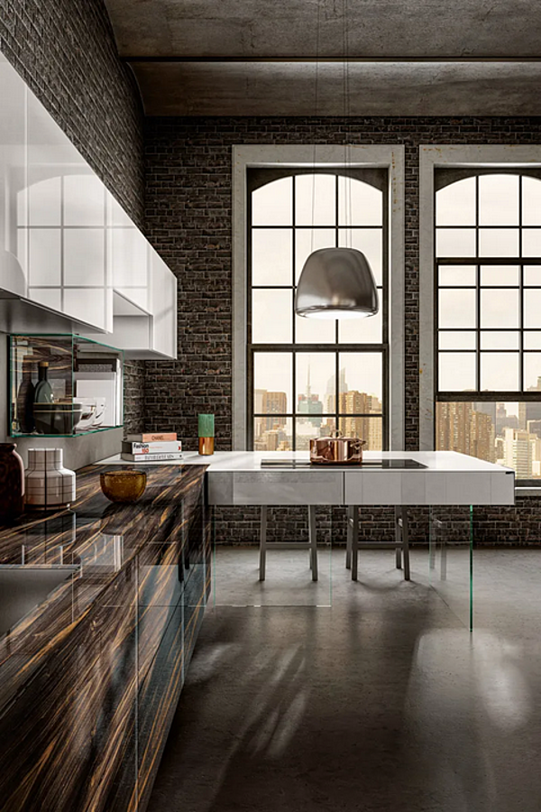 Kitchen with peninsula wood and glass LAGO 36E8 factory LAGO from Italy. Foto №2