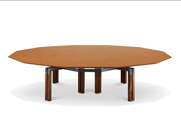 Round Meeting Table Covered in Tanned Leather i 4 Mariani Paso Doble factory i 4 Mariani from Italy. Foto №1