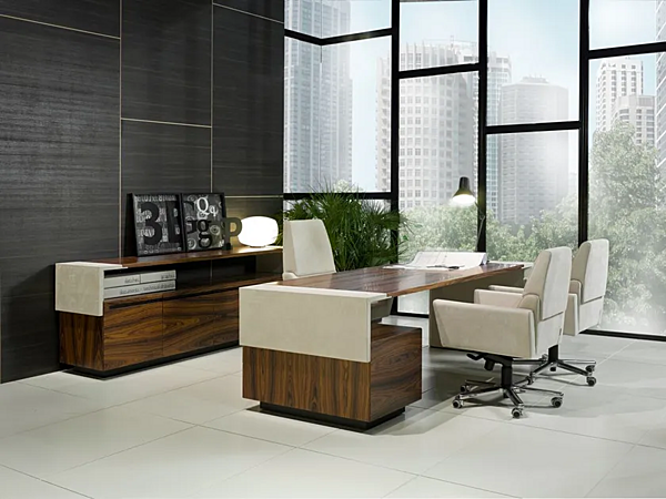 Rectangular wooden office desk with drawers crossing i 4 Mariani factory i 4 Mariani from Italy. Foto №7