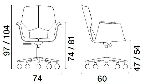 Leather office chair with castors and 5 spoke base FASEM Fosca Big factory FASEM from Italy. Foto №3