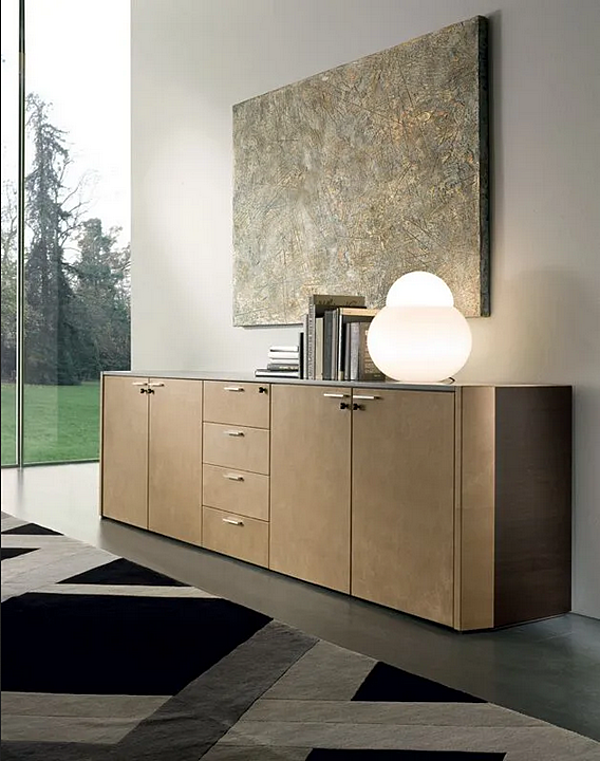 Low wooden office storage unit upholstered in leather I 4 Mariani De Symetria factory i 4 Mariani from Italy. Foto №5