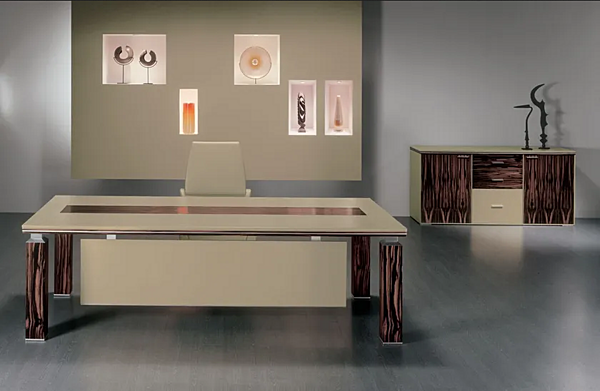 Rectangular Office Desk in Leather and Melamine Chipboard by i 4 Mariani Ares factory i 4 Mariani from Italy. Foto №4