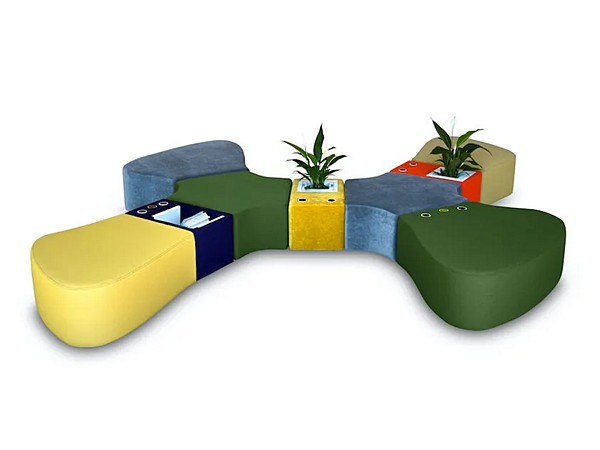 Modular fabric bench with soft back Adrenalina Sir Pent 16 factory ADRENALINA from Italy. Foto №1