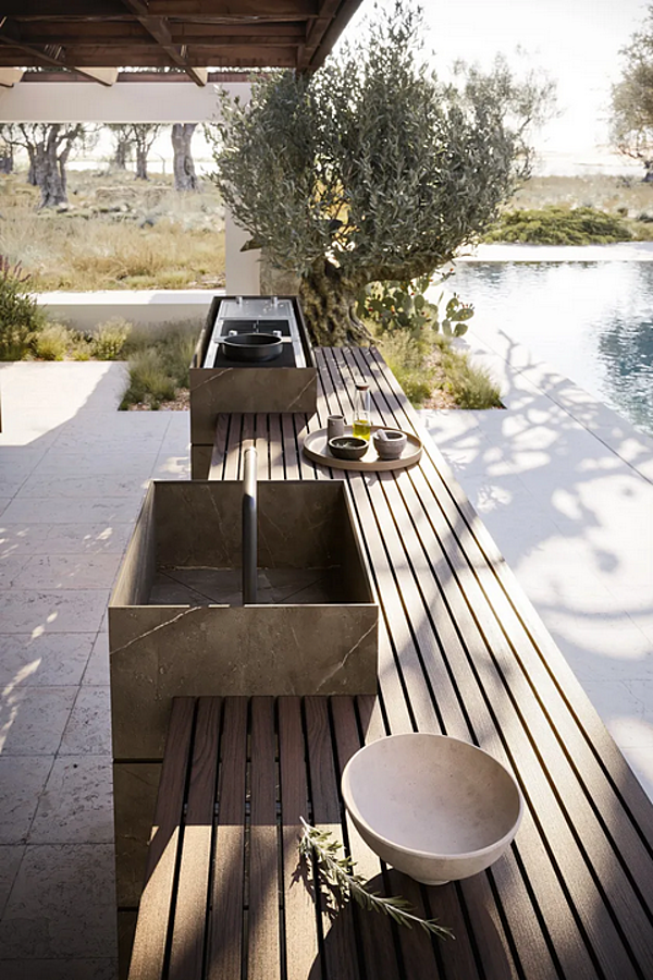 Outdoor Kitchen Project 01 Stoneware and Wood MODULNOVA factory Modulnova from Italy. Foto №9