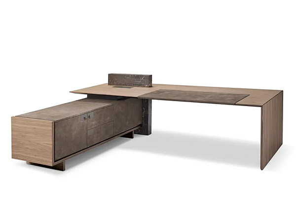 L-shaped executive desk in wood and marble by i 4 Mariani Cartesiano factory i 4 Mariani from Italy. Foto №1