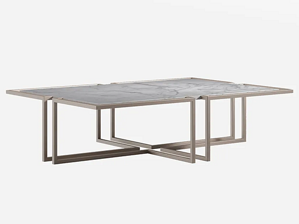 Rectangular Coffee Table in Low Carrara Marble and Metal by CPRN HOMOOD C348 factory CPRN HOMOOD from Italy. Foto №1