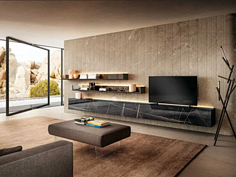 Sectional storage wall in wood with Lago collection Lagolinea 1236 Sectional storage wall in wood with Lago collection Lagolinea 1236 factory LAGO from Italy