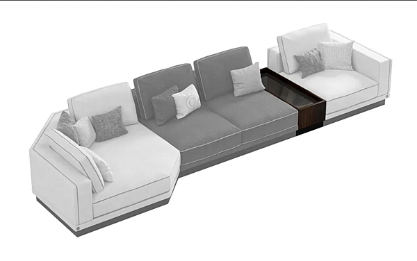 Sectional sofa in leather and fabric Sesto Senso CPRN HOMOOD S550, S552DX/SX, S553, S554, S555 factory CPRN HOMOOD from Italy. Foto №4