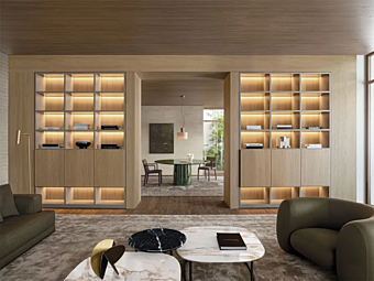Sectional wooden bookcase with built-in lights Molteni & C 505 Up System Sectional wooden bookcase with built-in lights Molteni & C 505 Up System factory Molteni & C.(+VITRA) from Italy