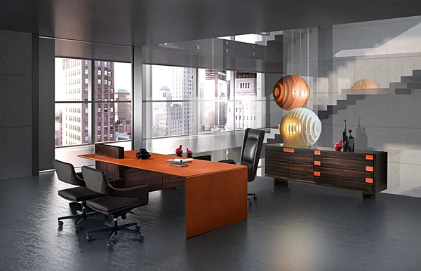 Low wooden office storage unit upholstered in leather I 4 Mariani Cartesiano factory i 4 Mariani from Italy. Foto №5