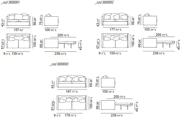 Sofa bed in fabric or leather VIBIEFFE Tangram 3600 factory VIBIEFFE from Italy. Foto №4