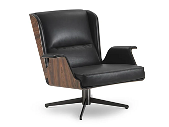 Swivel armchair with leather and wood design and armrests I 4 Mariani Garbo