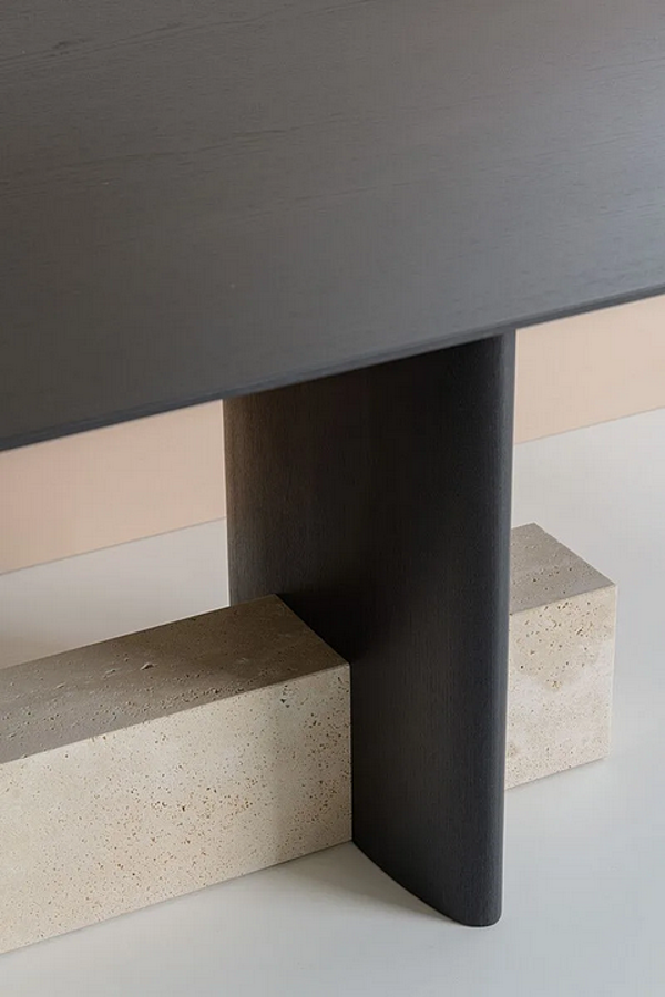 Rectangular Travertine and Ash Table Potocco Syn 956 TR 956/TR factory POTOCCO from Italy. Foto №5