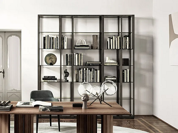 Freestanding bookcase in glass and wood Gallotti&Radice Tortona factory Gallotti & Radice from Italy. Foto №1