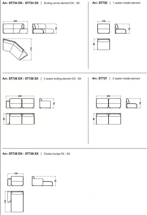 3-seater sectional fabric sofa Starlight CPRN HOMOOD ST736 + ST733, ST736+ST734 factory CPRN HOMOOD from Italy. Foto №5