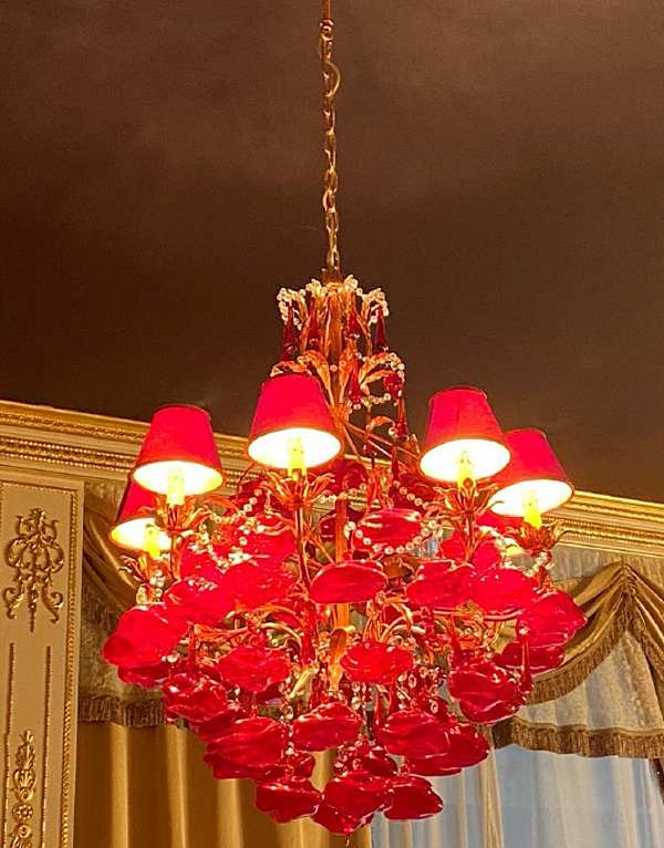 Chandelier with red shades for 16 lights from Modenese Gastone factory MODENESE GASTONE from Italy. Foto №1