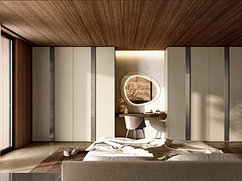 Sectional wardrobe in wood with sliding doors LAGO Groove 2743 factory LAGO from Italy