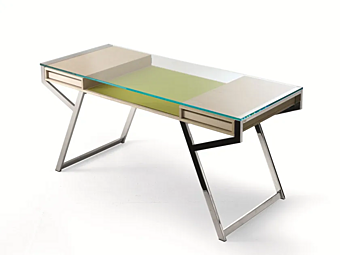 Glass and stainless steel secretary desk with drawers Gallotti&Radice Lui factory Gallotti & Radice from Italy