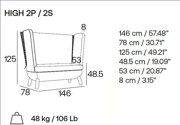 Two-Seater High Back Sofa with Upholstered Back Adrenalina Sly High IMB1050098, IMB1050099 factory ADRENALINA from Italy. Foto №5