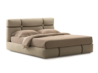 Upholstered leather double bed Flou New Bond Upholstered leather double bed Flou New Bond factory Flou from Italy