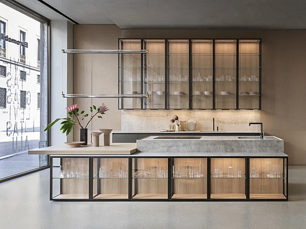 Kitchen with island glass and aluminum Levitas Euromobil factory Euromobil from Italy. Foto №1