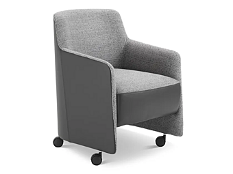 Easy chair with fabric and leather upholstery on castors i 4 Mariani Gill