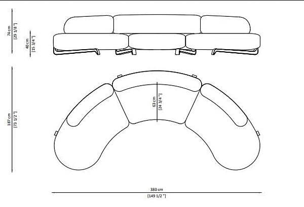 Curved 3 Seater Wool Sofa Paolo Castelli Vao Collection SED.VAOS.110.SUP factory Paolo Castelli from Italy. Foto №4
