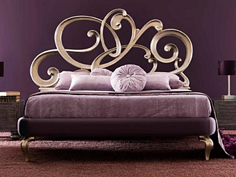 Upholstered leather double bed with padded headboard CORTEZARI Viola Soft