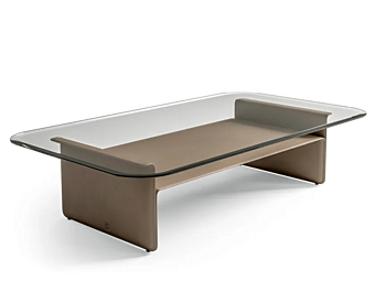 Low coffee table with glass top and tanned leather CPRN HOMOOD Starlight ST745