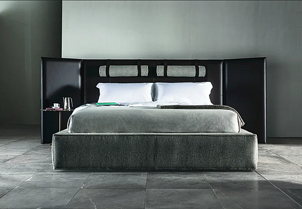 Storage bed with upholstered back in fabric or leather VIBIEFFE 5800 Tube factory VIBIEFFE from Italy. Foto №3