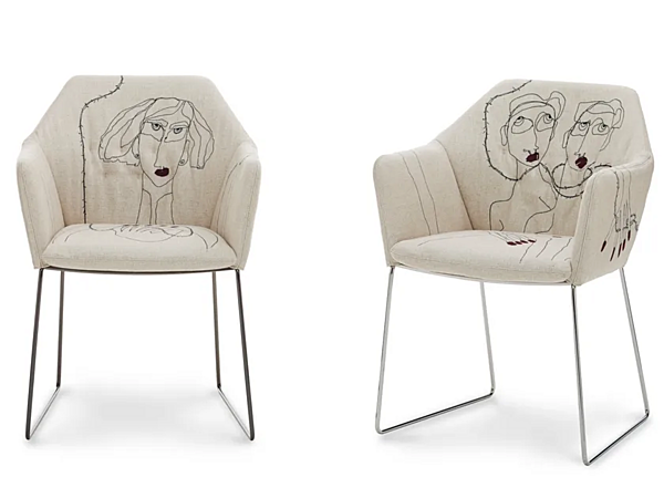 Sled base fabric chair with armrests Saba New York by Marras factory SABA from Italy. Foto №3