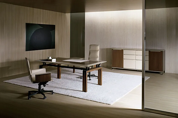 Rectangular wooden executive desk with leather top i 4 Mariani Paso Doble factory i 4 Mariani from Italy. Foto №14
