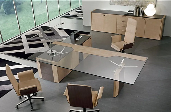 Low wooden office storage unit upholstered in leather I 4 Mariani De Symetria factory i 4 Mariani from Italy. Foto №3
