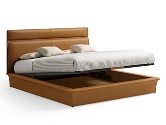 Tanned leather storage bed with upholstered back panel CPRN HOMOOD Starlight ST703/B, ST704/B, ST705/B